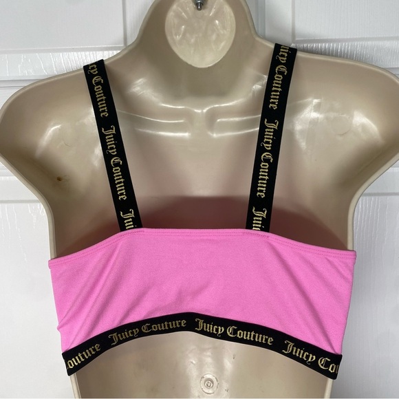 Juicy Couture Hot Pink Keyhole Sports Bra Black Band Bra S/M - Picture 2 of 2